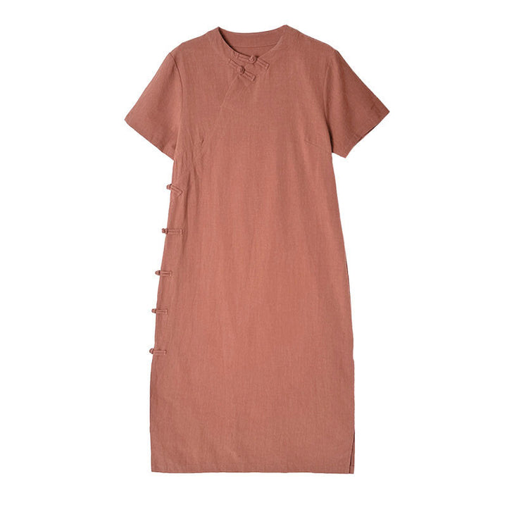 Buddha Stonesの夏ヴィンテージ純色中国風フロッグボタンチャイナドレス、チャイナドレス、ミディ丈ドレス - image 11