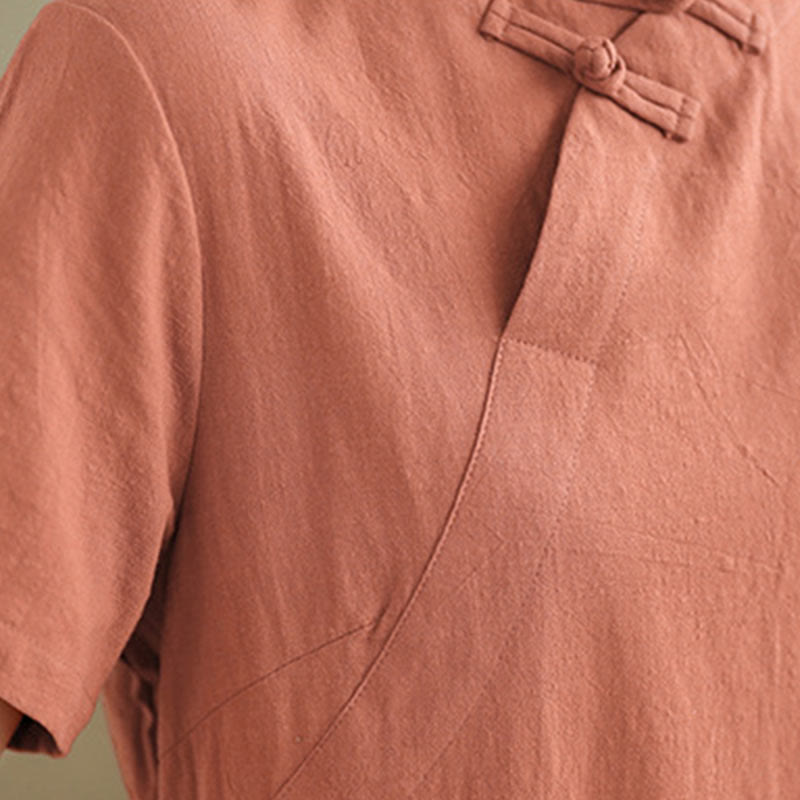 Buddha Stonesの夏ヴィンテージ純色中国風フロッグボタンチャイナドレス、チャイナドレス、ミディ丈ドレス - image 8