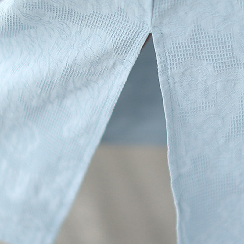 Buddha Stonesジャカード無地コットンリネン半袖チャイナドレス（ポケット付き） - image 11