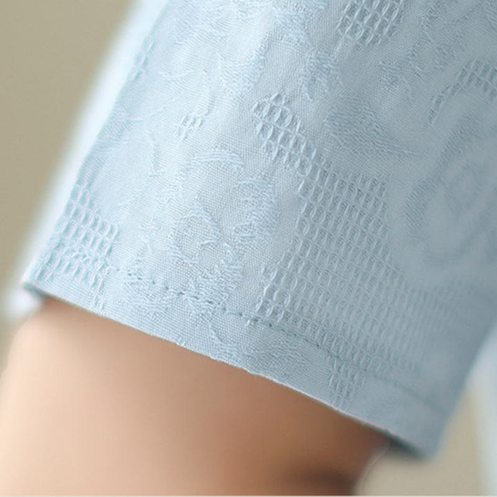 Buddha Stonesジャカード無地コットンリネン半袖チャイナドレス（ポケット付き） - image 9