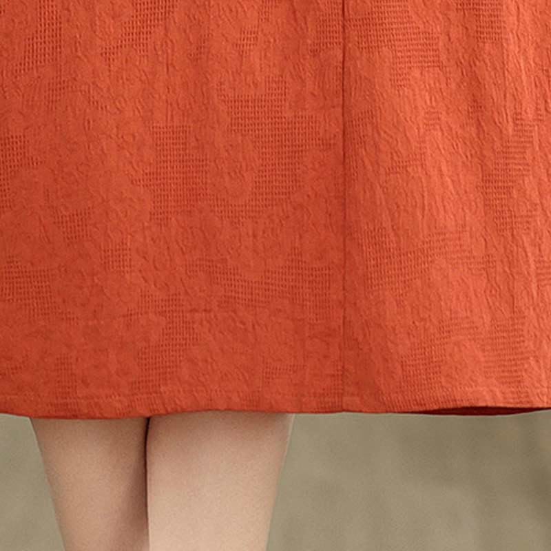 Buddha Stonesプレーン ジャカード ラペル コットン リネン 半袖 ミディドレス ポケット付き - image 20