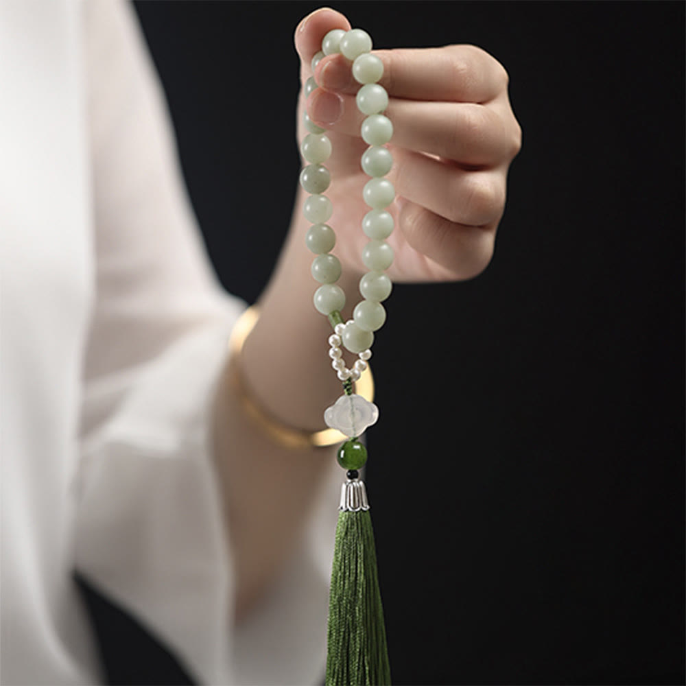 Buddha Stones緑翡翠ビーズ 真珠 繁栄のタッセル 手首用Mala