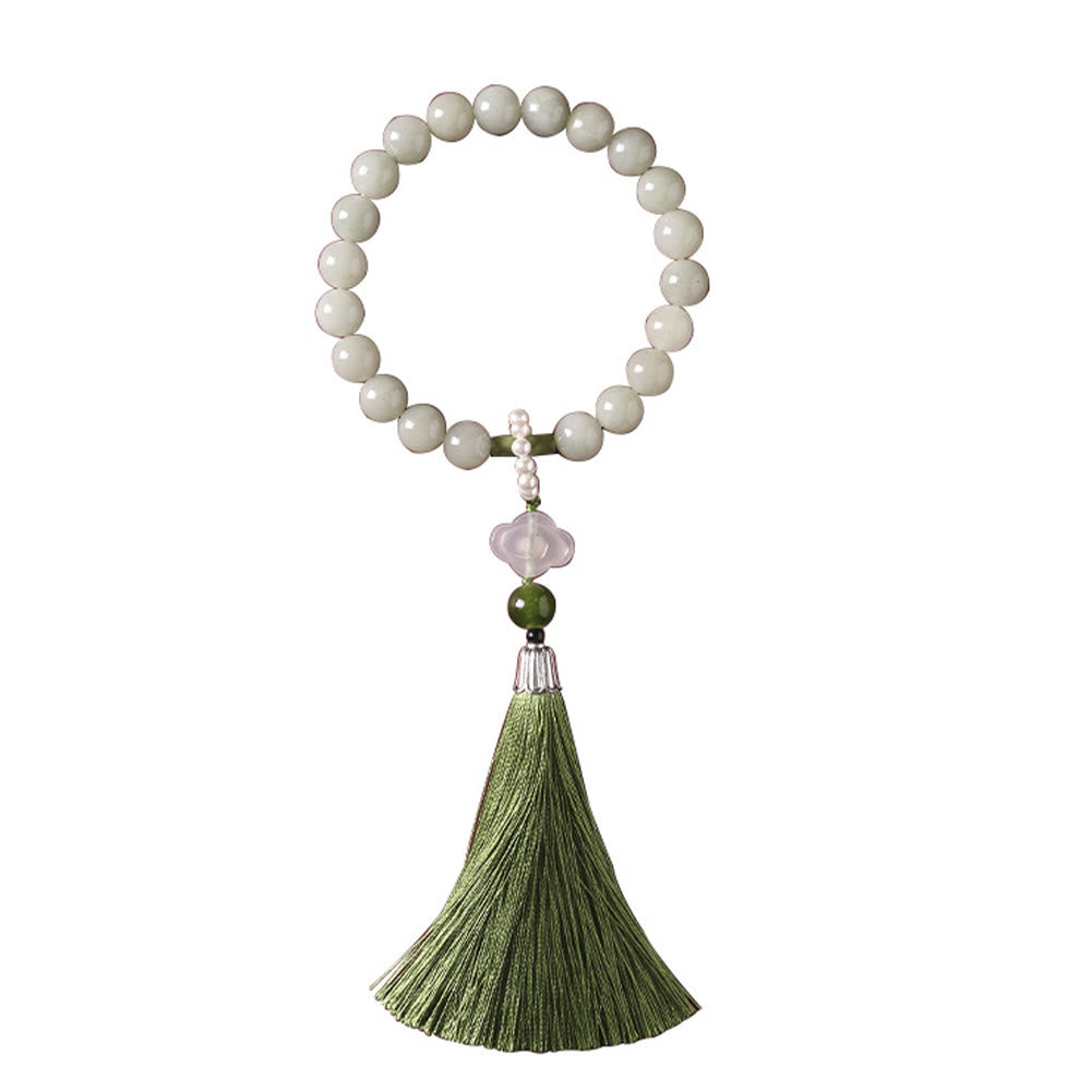 Buddha Stones緑翡翠ビーズ 真珠 繁栄のタッセル 手首用Mala