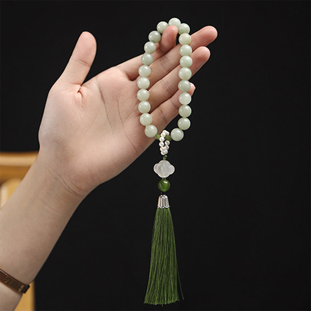 Buddha Stones緑翡翠ビーズ 真珠 繁栄のタッセル 手首用Mala