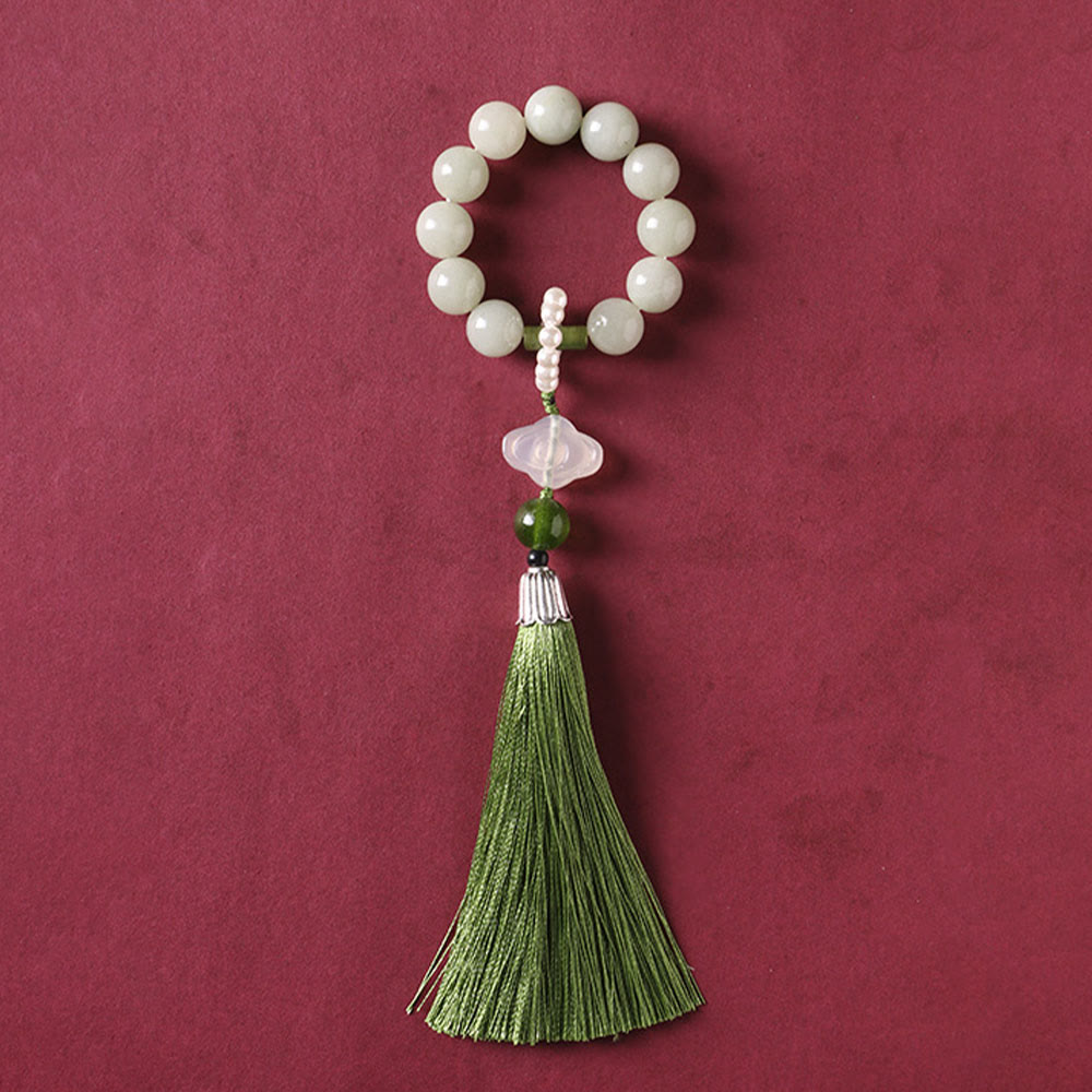Buddha Stones緑翡翠ビーズ 真珠 繁栄のタッセル 手首用Mala