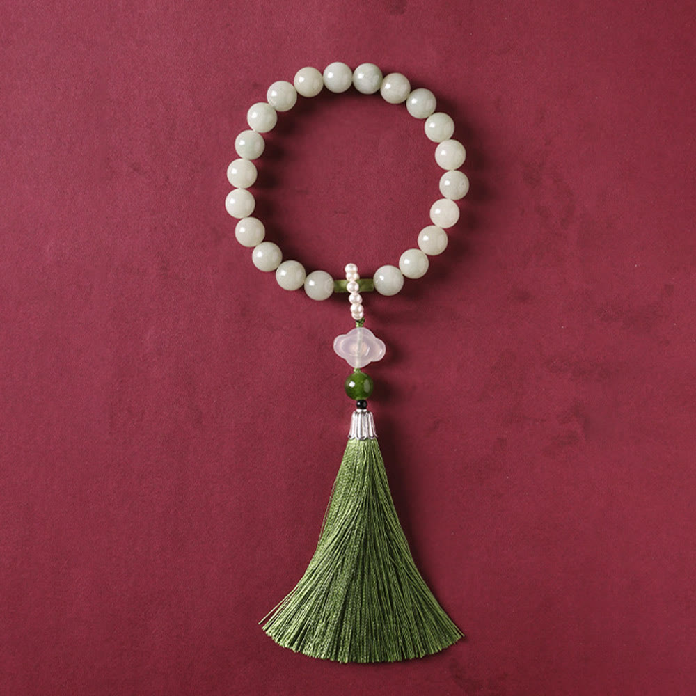 Buddha Stones緑翡翠ビーズ 真珠 繁栄のタッセル 手首用Mala