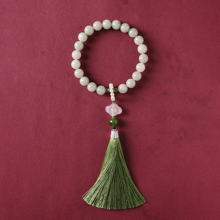 Buddha Stones緑翡翠ビーズ 真珠 繁栄のタッセル 手首用Mala