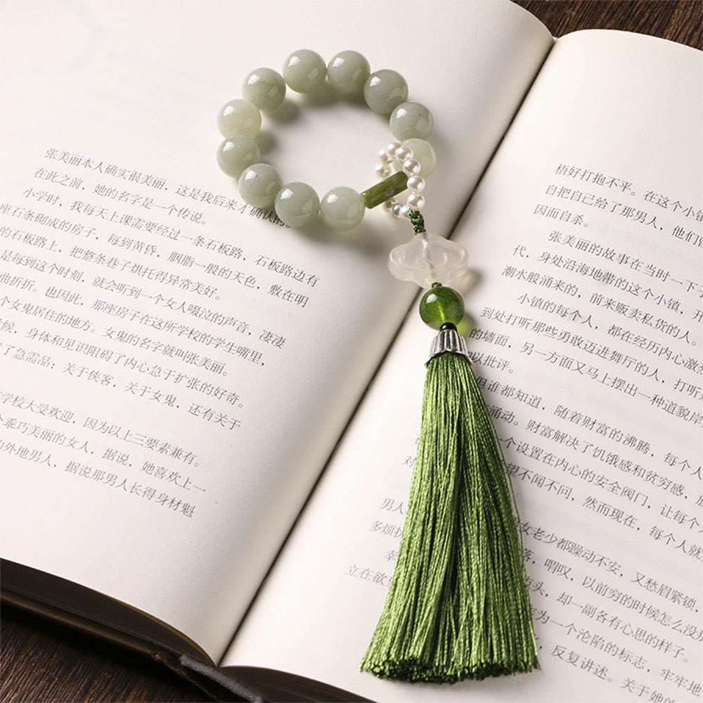 Buddha Stones緑翡翠ビーズ 真珠 繁栄のタッセル 手首用Mala