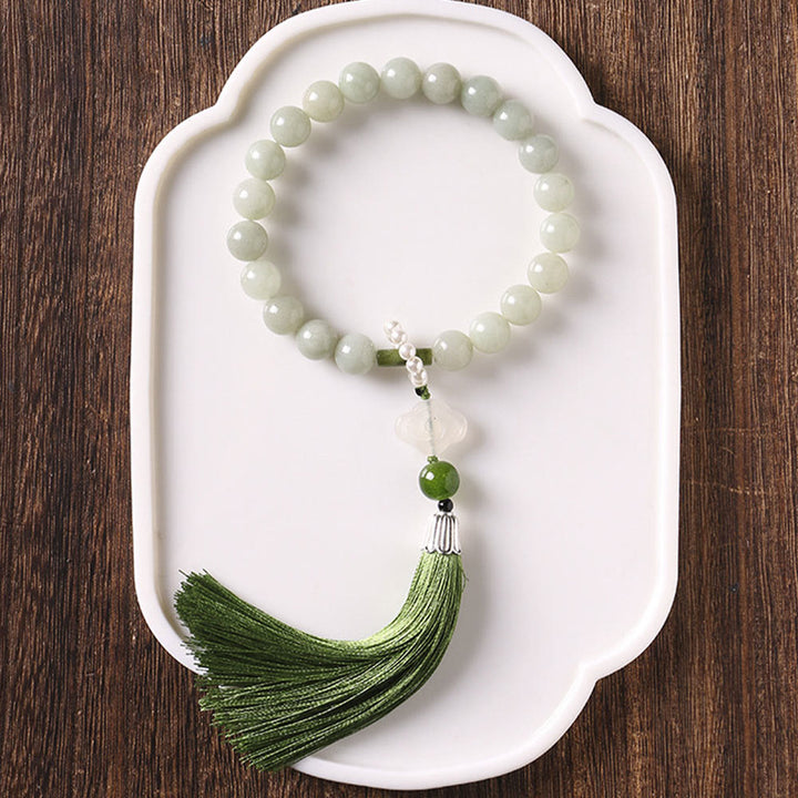 Buddha Stones緑翡翠ビーズ 真珠 繁栄のタッセル 手首用Mala