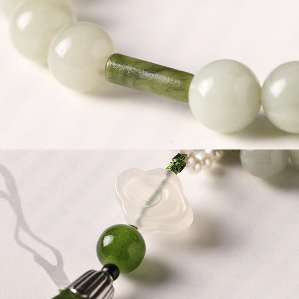 Buddha Stones緑翡翠ビーズ 真珠 繁栄のタッセル 手首用Mala