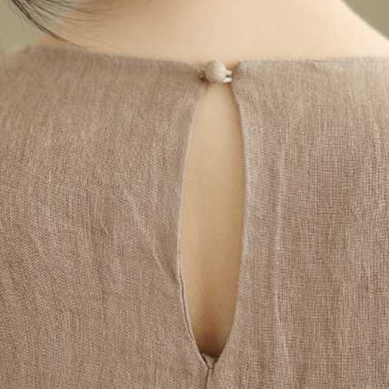 Buddha Stonesスプリングプレーン イレギュラー ノースリーブ コットンリネン ミディドレス ポケット付き - image 7