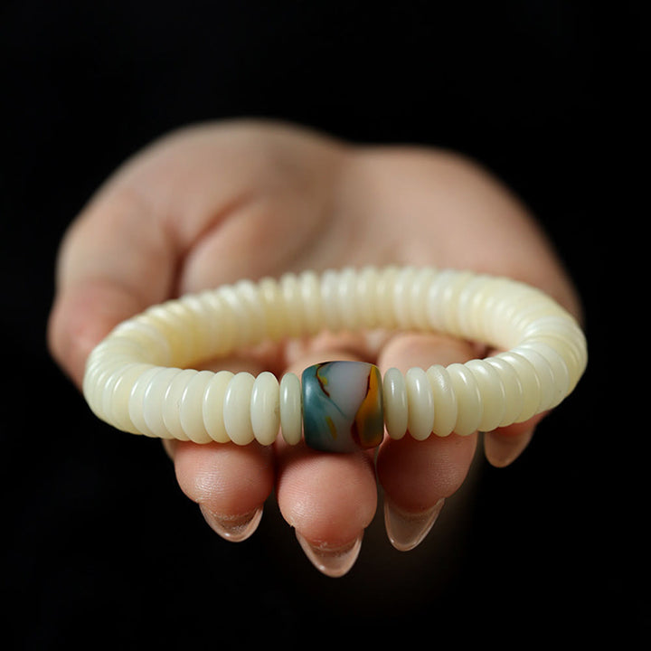 Buddha Stones天然ホワイト菩提樹の種石 知恵のタッセルブレスレット - image 2