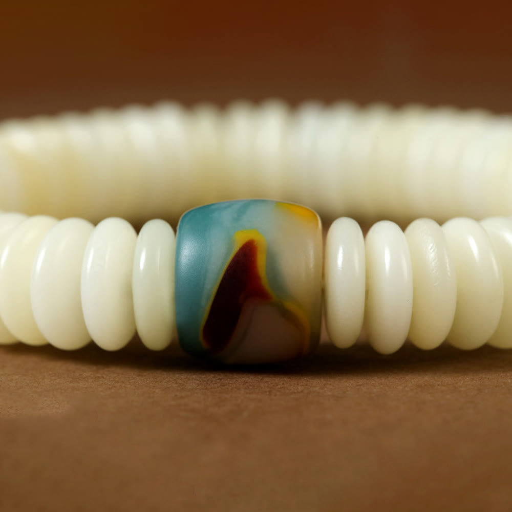 Buddha Stones天然ホワイト菩提樹の種石 知恵のタッセルブレスレット - image 3