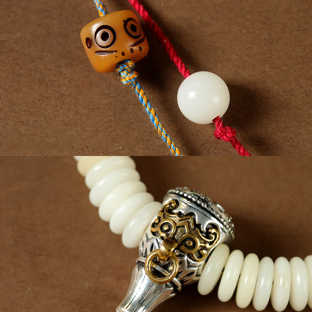 Buddha Stones天然ホワイト菩提樹シードストーン ウィズダムタッセル リストMalaブレスレット