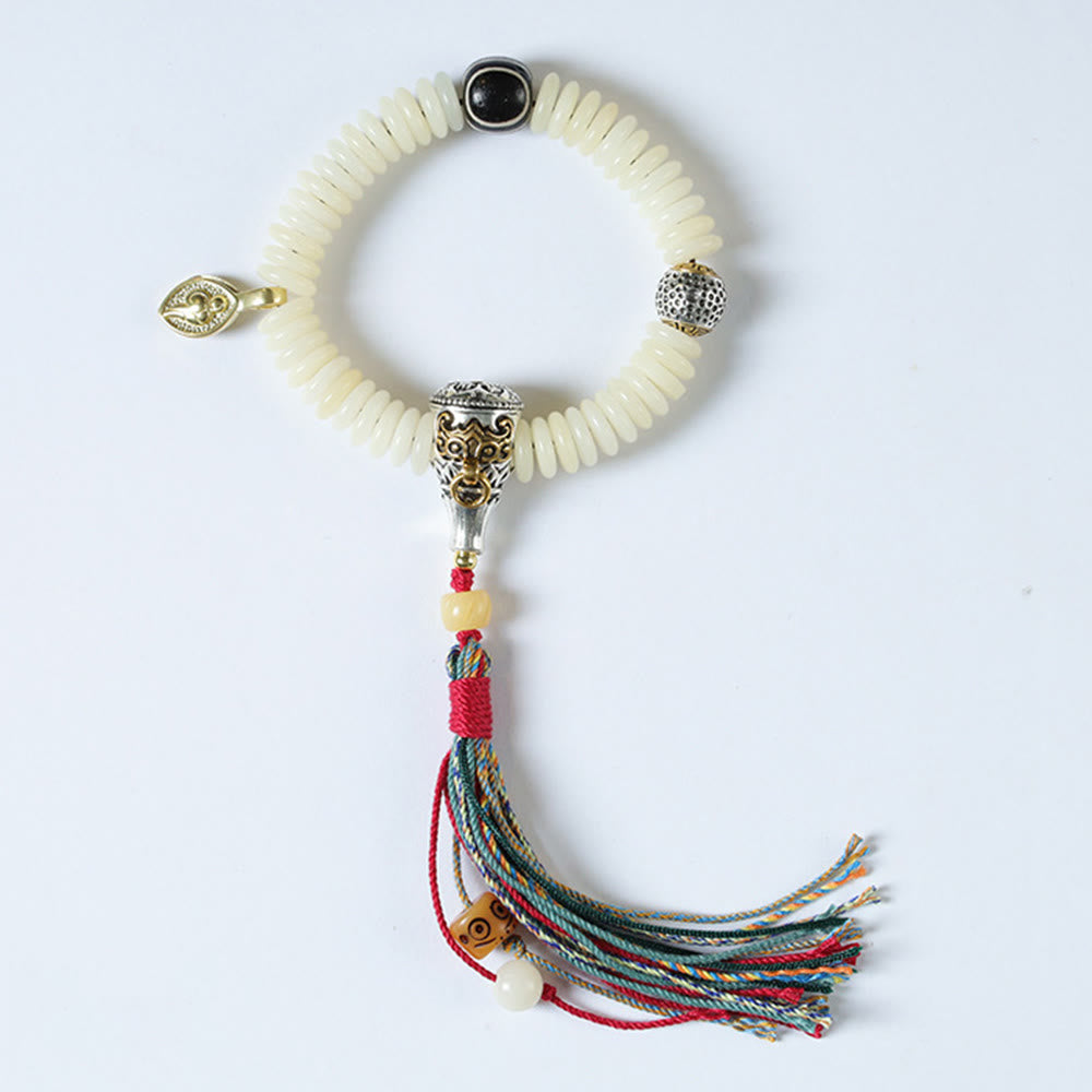 Buddha Stones天然ホワイト菩提樹の種石 知恵のタッセルブレスレット - チャーム付きブレスレット - image 8