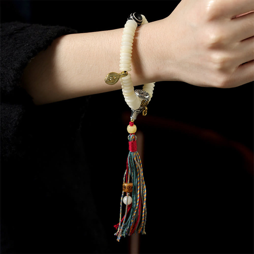 Buddha Stones天然ホワイト菩提樹の種石 知恵のタッセルブレスレット - image 10