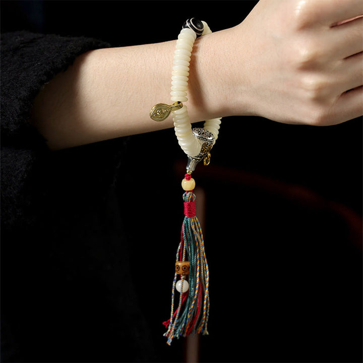 Buddha Stones天然ホワイト菩提樹の種石 知恵のタッセルブレスレット - image 10