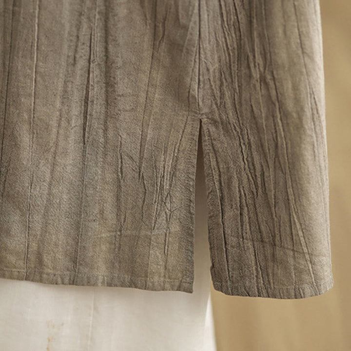 Buddha Stonesタイダイ染めチャイニーズフロッグボタンラミーリネンノースリーブミディドレス（ポケット付き） - image 17