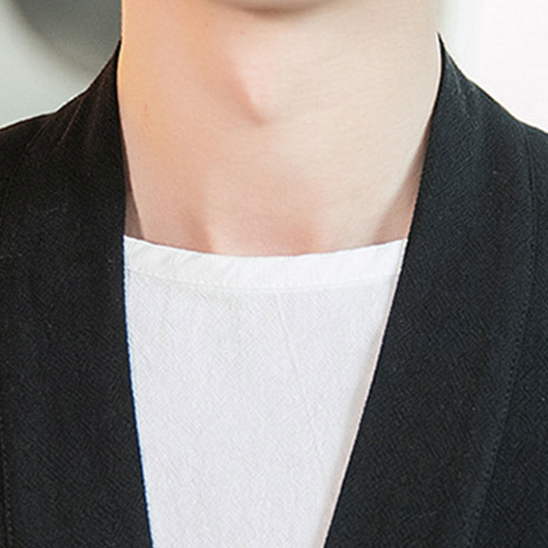 Buddha Stones無地中国風カエルボタンジャケット コットンリネン メンズ 七分袖着物 - image 15