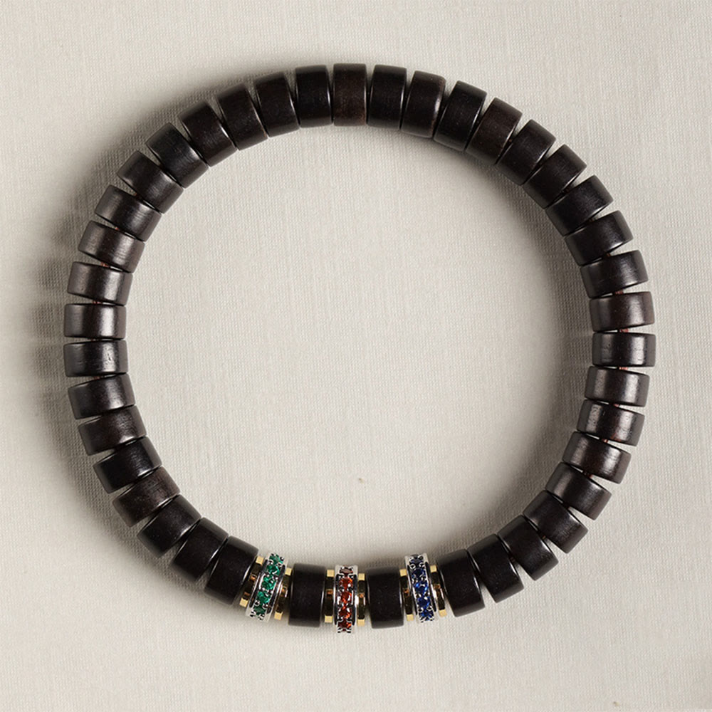 Buddha Stones、黒檀、小葉、赤檀、ジルコン、平和ブレスレット