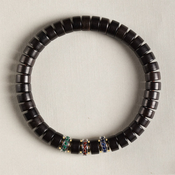 Buddha Stones、黒檀、小葉、赤檀、ジルコン、平和ブレスレット