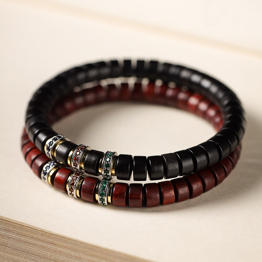 Buddha Stones、黒檀、小葉、赤檀、ジルコン、平和ブレスレット