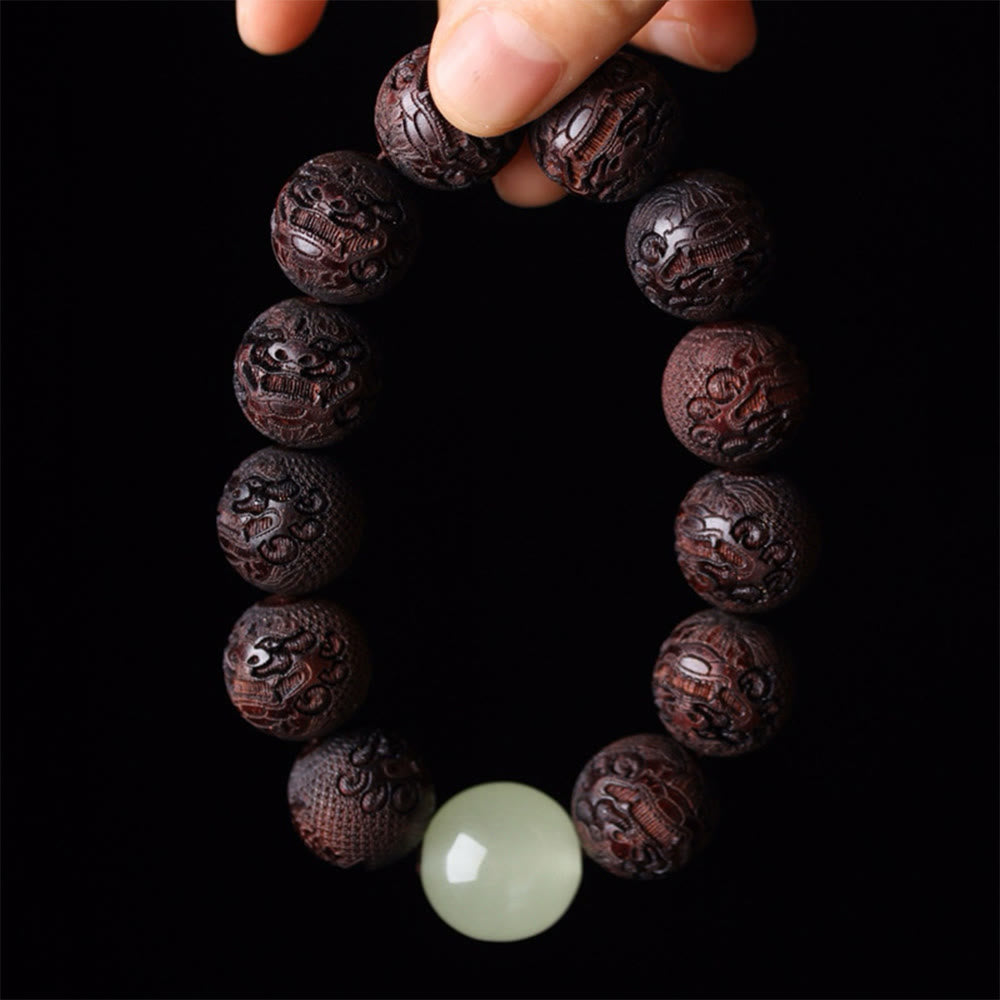 Buddha Stonesチベットローズウッド彫刻貔貅温もりブレスレット - 20mmローズウッド（手首周り15～17cm） - image 0