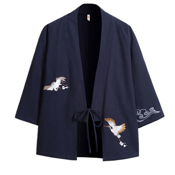 Buddha Stones刺繍入りオープンフロントジャケット コットンリネン メンズ 七分袖着物 - image 8