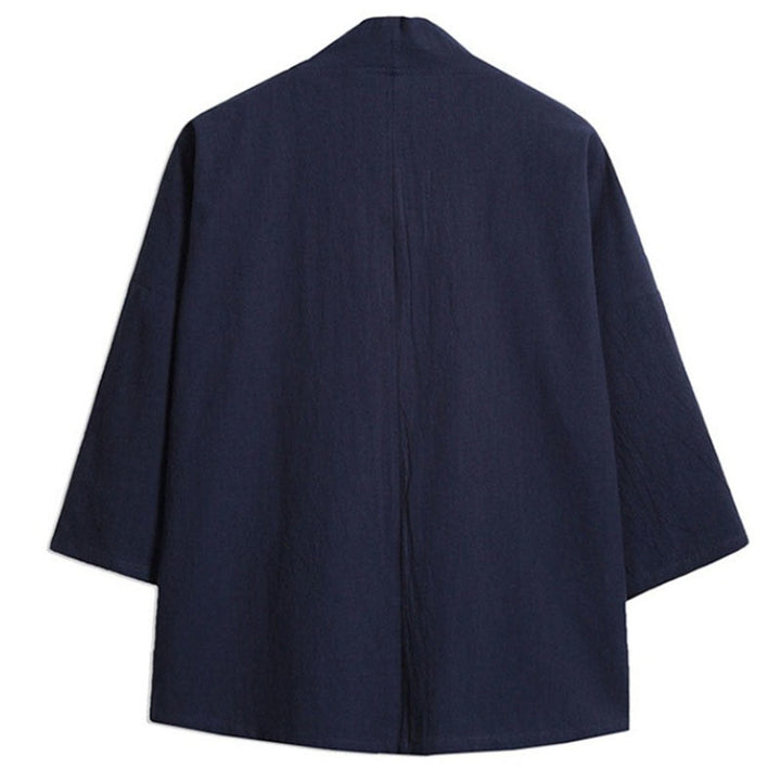 Buddha Stones刺繍入りオープンフロントジャケット コットンリネン メンズ 七分袖着物 - image 9