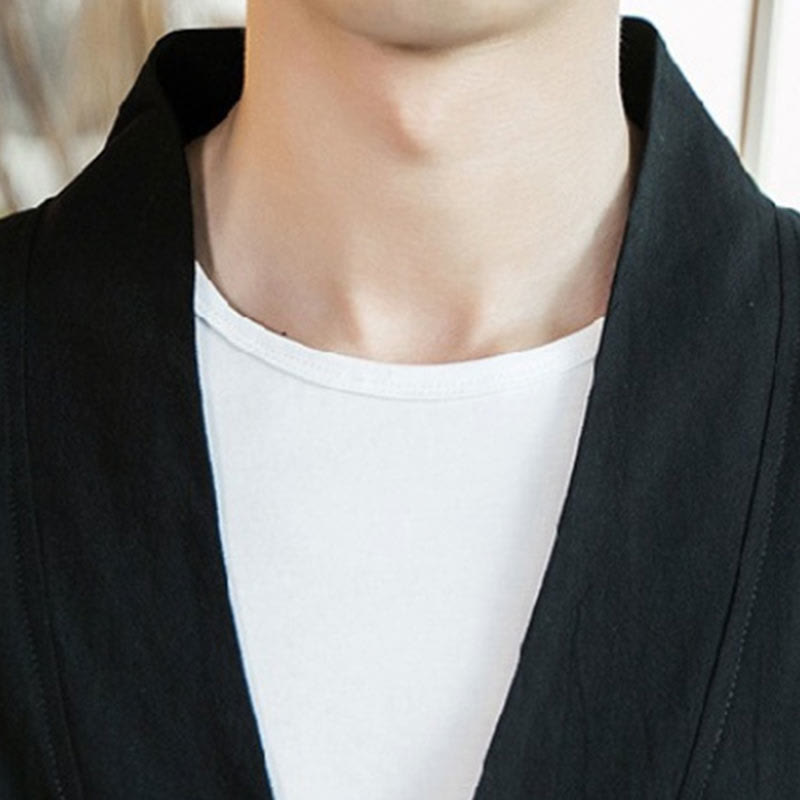 Buddha Stones刺繍入りオープンフロントジャケット コットンリネン メンズ 七分袖着物 - image 14