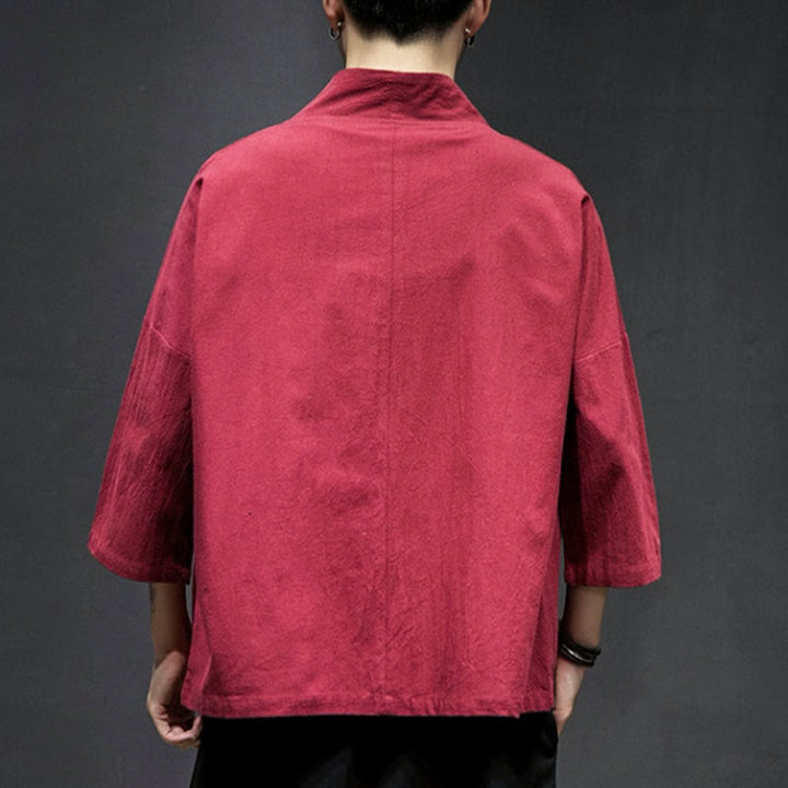 Buddha Stones刺繍入りオープンフロントジャケット コットンリネン メンズ 七分袖着物 - image 21