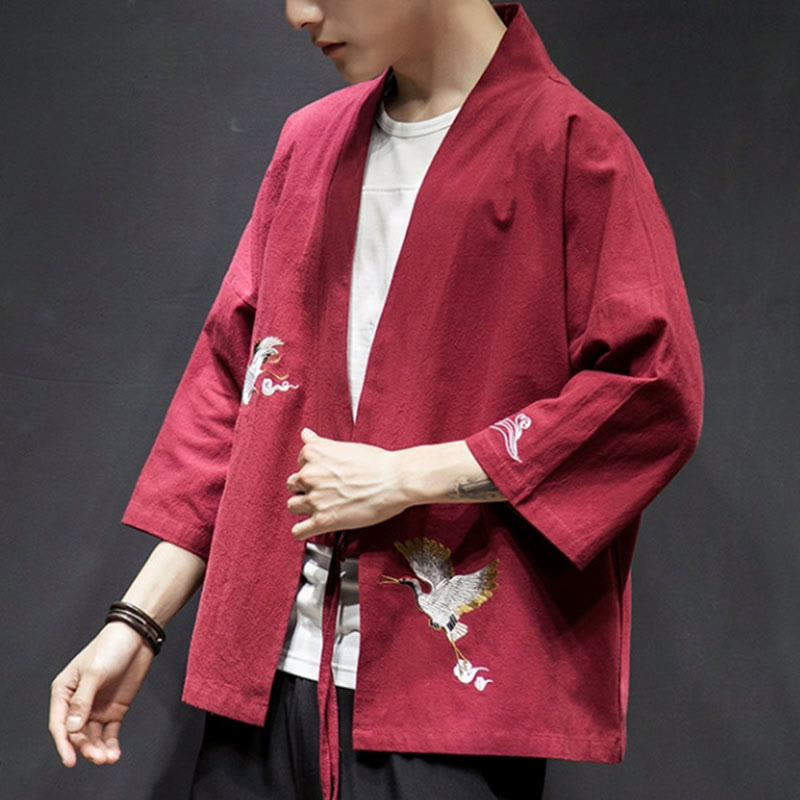Buddha Stones刺繍入りオープンフロントジャケット コットンリネン メンズ 七分袖着物 - image 20