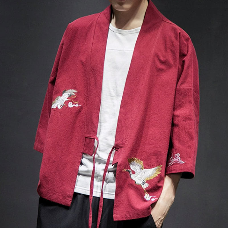 Buddha Stones刺繍入りオープンフロントジャケット コットンリネン メンズ 七分袖着物 - image 23