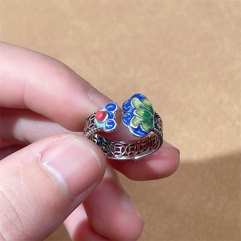 Buddha Stones蓮の花 銅貨 如意柄 悟り 調節可能リング