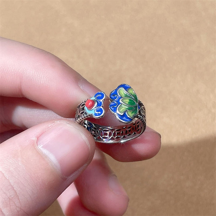 Buddha Stones蓮の花 銅貨 如意柄 悟り 調節可能リング