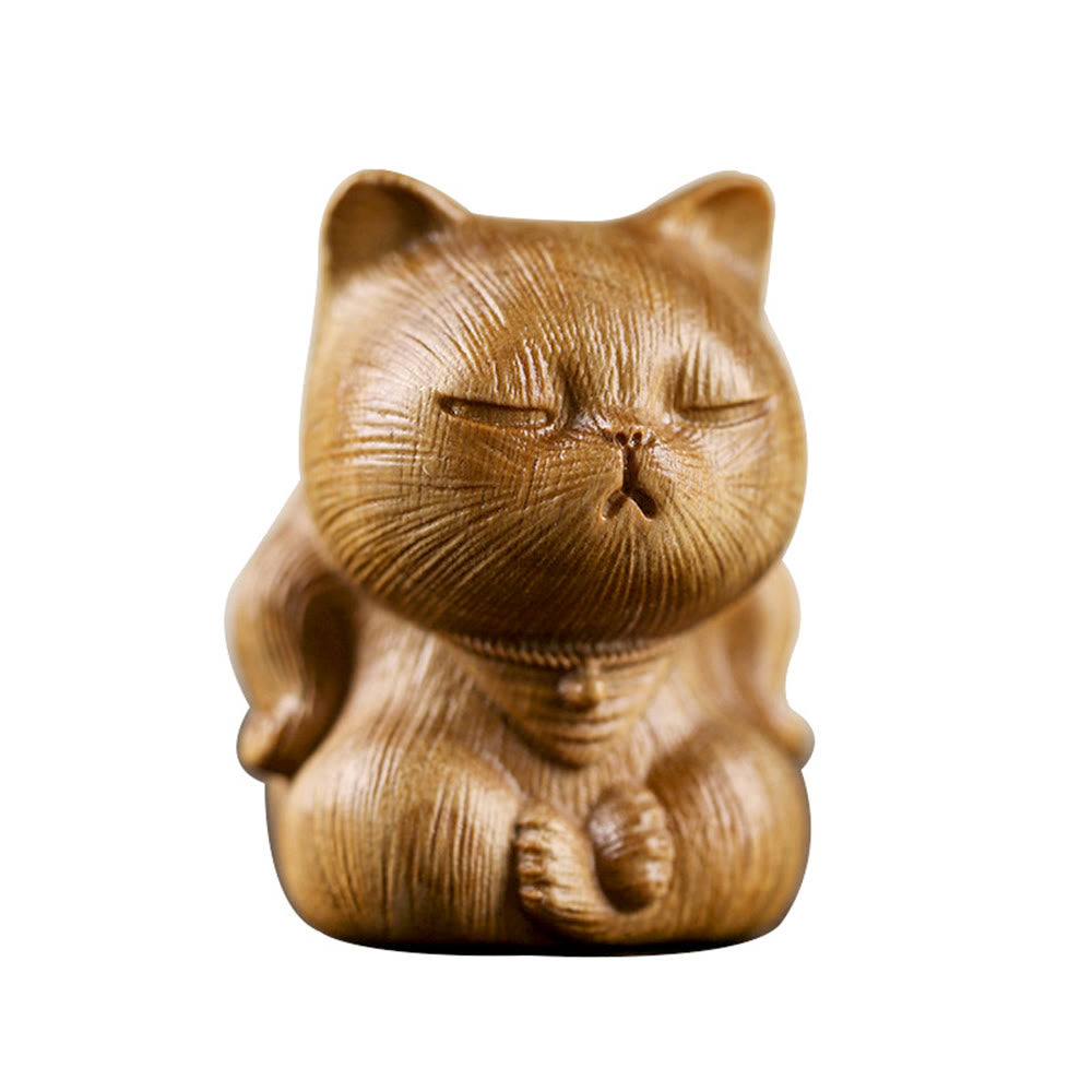 Buddha Stones小さなミニグリーンサンダルウッド ラッキーキャット彫刻 癒しの装飾品 - image 12