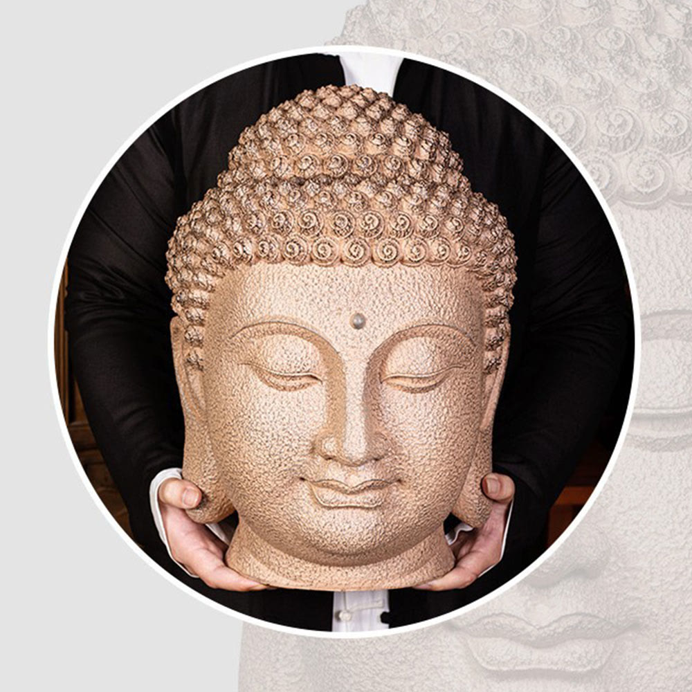Buddha Stones目を閉じて瞑想する仏頭 樹脂像 禅 ホームデコレーション 42*30*30cm