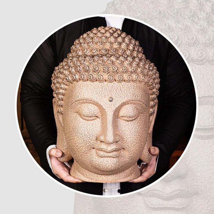 Buddha Stones目を閉じて瞑想する仏頭 樹脂像 禅 ホームデコレーション 42*30*30cm
