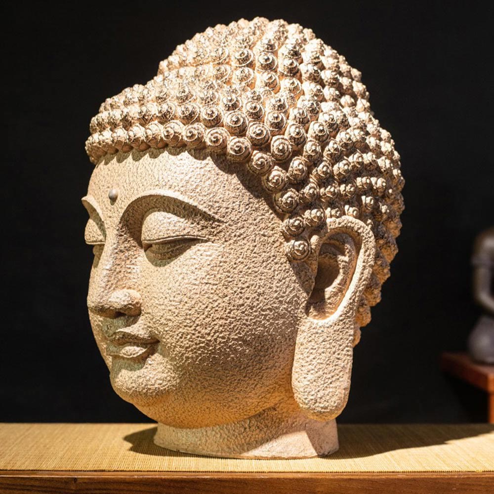 Buddha Stones目を閉じて瞑想する仏頭 樹脂像 禅 ホームデコレーション 42*30*30cm
