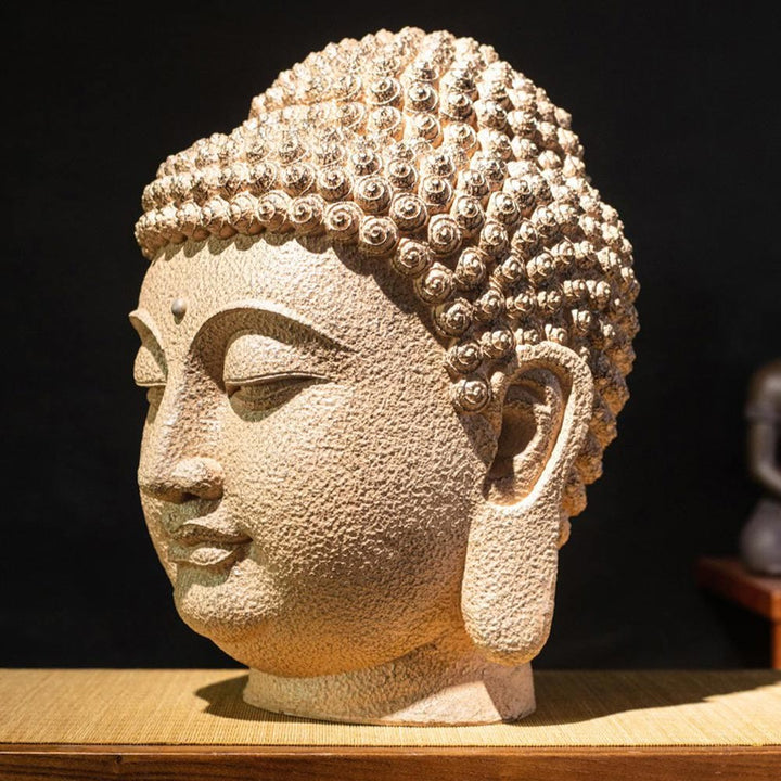Buddha Stones目を閉じて瞑想する仏頭 樹脂像 禅 ホームデコレーション 42*30*30cm
