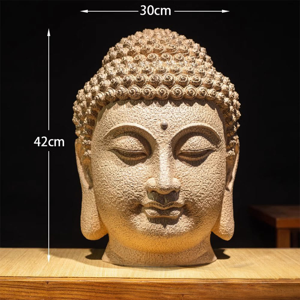 Buddha Stones目を閉じて瞑想する仏頭 樹脂像 禅 ホームデコレーション 42*30*30cm - image 4