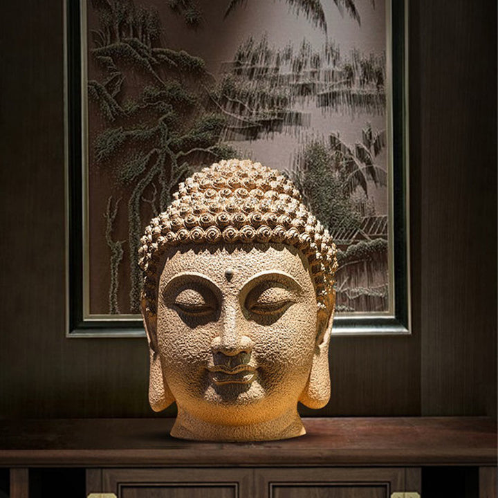 Buddha Stones目を閉じて瞑想する仏頭 樹脂像 禅 ホームデコレーション 42*30*30cm