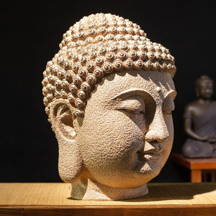 Buddha Stones目を閉じて瞑想する仏頭 樹脂像 禅 ホームデコレーション 42*30*30cm