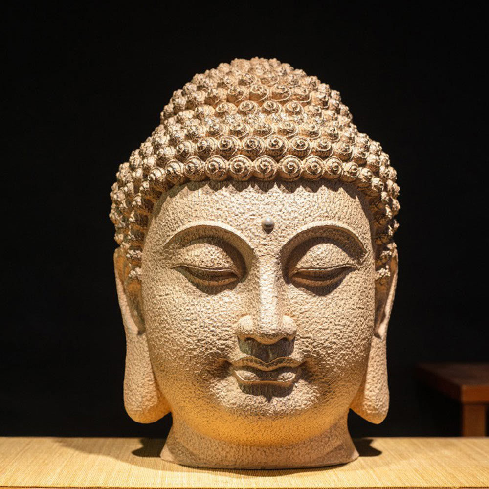 Buddha Stones目を閉じて瞑想する仏頭 樹脂像 禅 ホームデコレーション 42*30*30cm