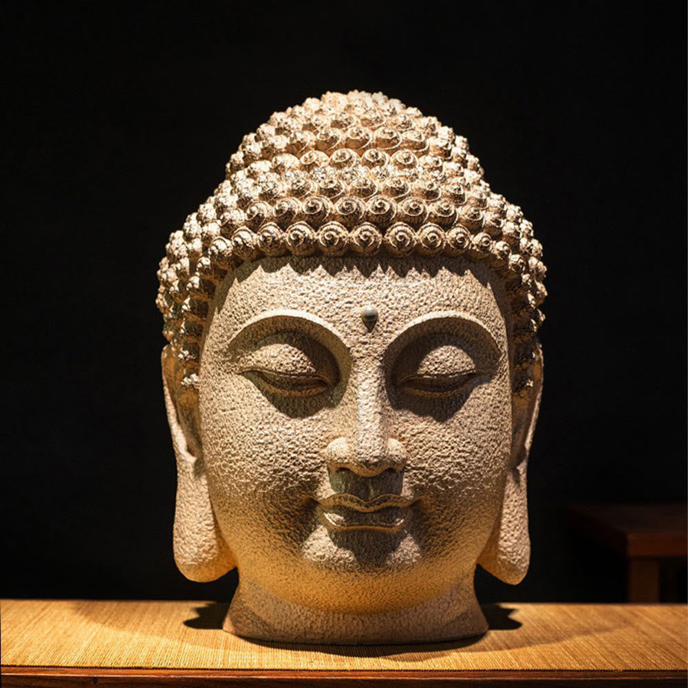 Buddha Stones目を閉じて瞑想する仏頭 樹脂像 禅 ホームデコレーション 42*30*30cm