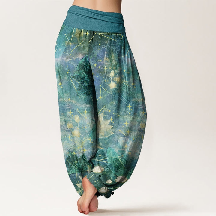 Buddha Stones純綿 鯉 蓮 月 星柄 レディース 伸縮性ウエスト ハーレムパンツ - image 9