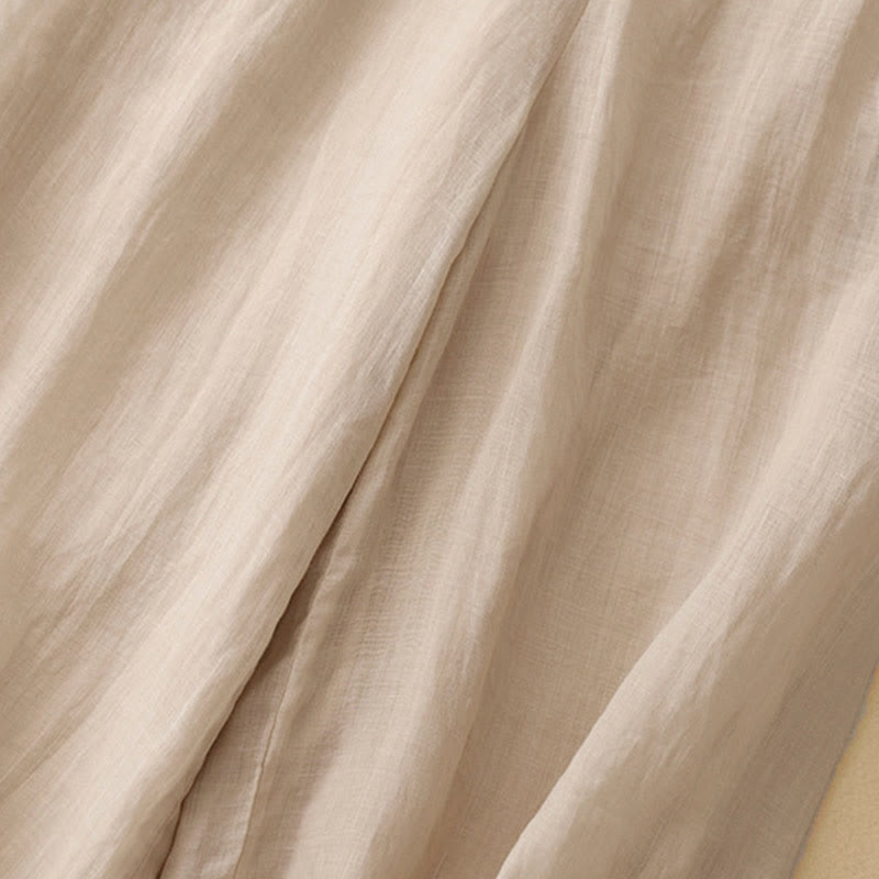 Buddha Stonesの幾何学模様刺繍入り伸縮性ウエストレディースコットンリネンワイドレッグパンツ（ポケット付き） - image 16