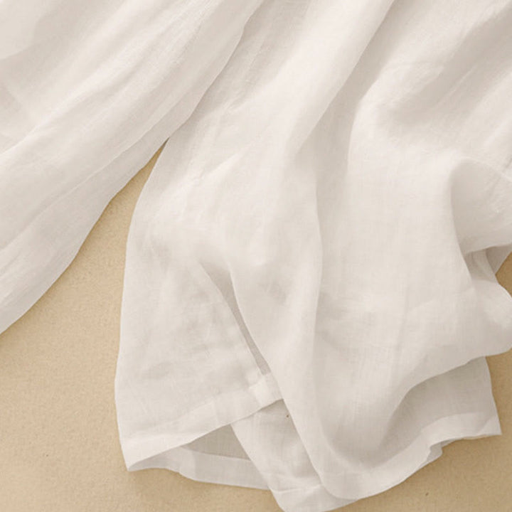 Buddha Stonesの幾何学模様刺繍入り伸縮性ウエストレディースコットンリネンワイドレッグパンツ（ポケット付き） - image 24