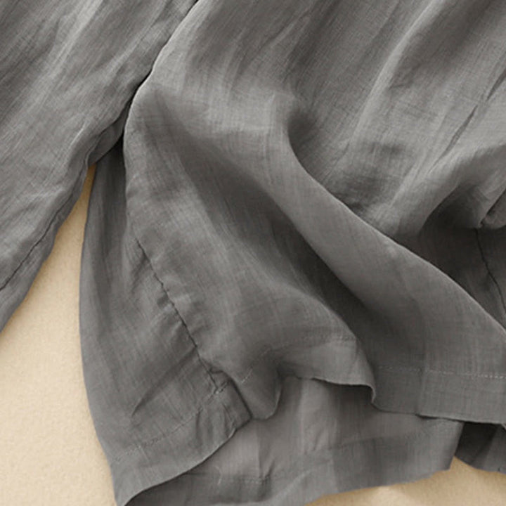 Buddha Stonesの幾何学模様刺繍入り伸縮性ウエストレディースコットンリネンワイドレッグパンツ（ポケット付き） - image 10