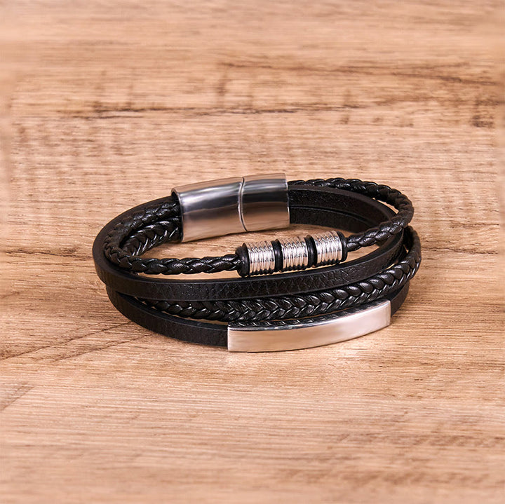 Buddha Stonesファッション チタンスチールレザー 手編み 磁気バックル 強化ブレスレット